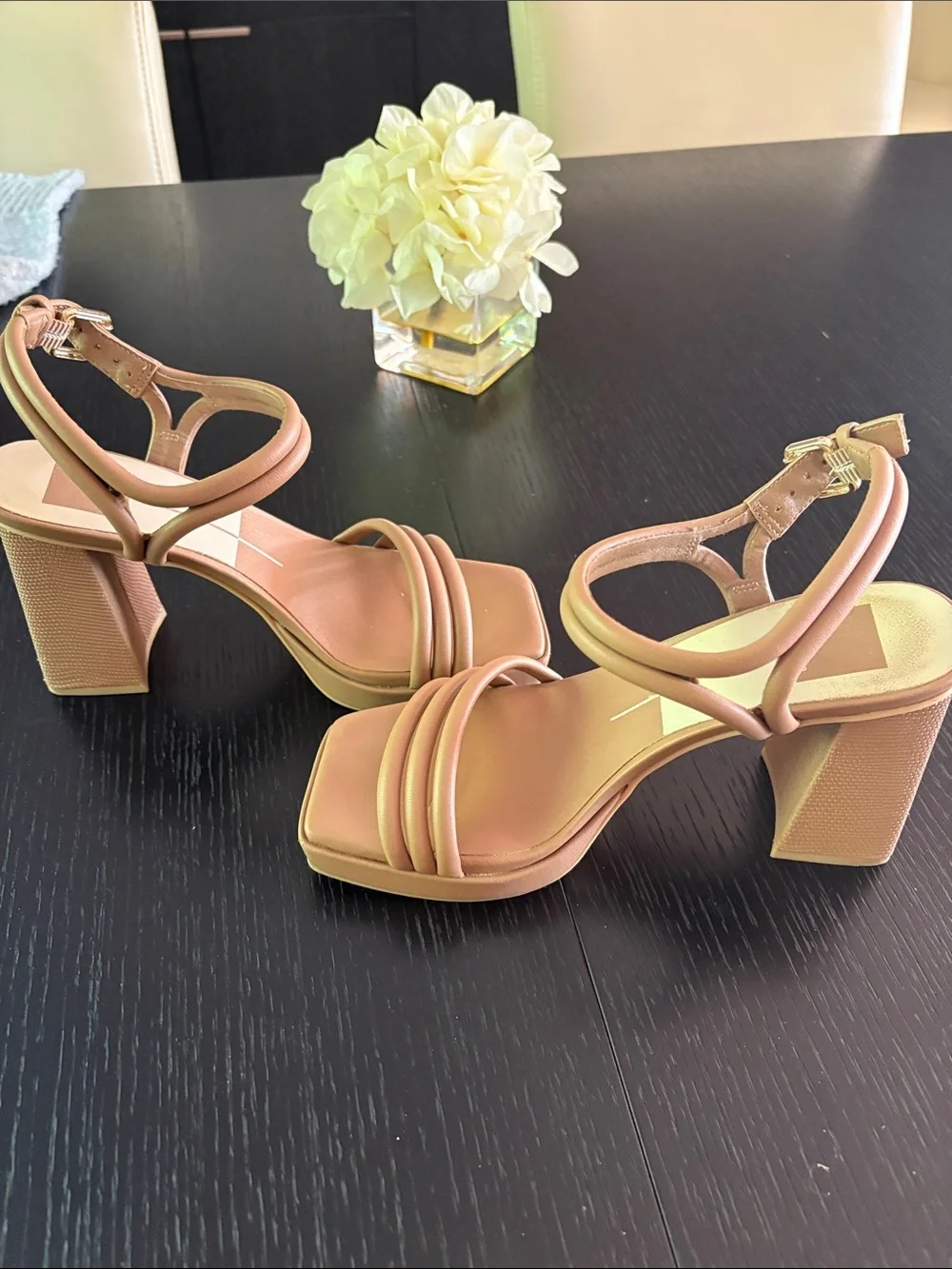 Dolce Vita Nude/Tan Strappy Square-Toe Block Heel Sandals